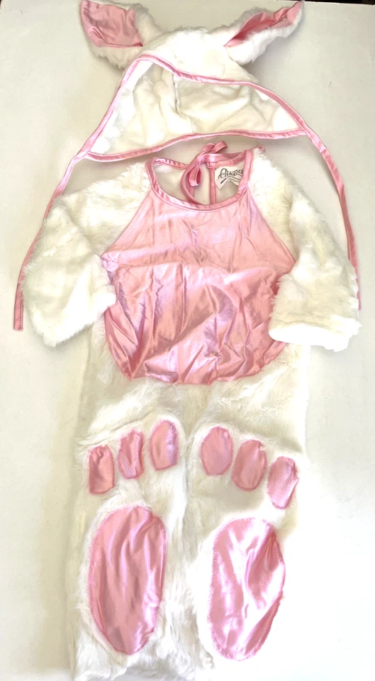 CHARADES Vintage Conejito Blanco y Rosa 2 Piezas Disfraz Una Pieza y Sombrero Talla 0-6 M Foto 1 de 4