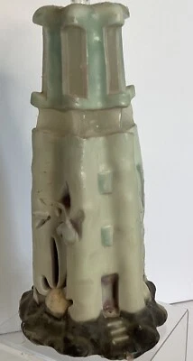 Vintage Hand Carved Wax CANDLE Lighthouse w/ SEASHELLS Unused Seaside Motif - Image 1 of 4