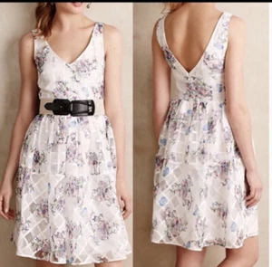 Anthropology Maeve Peony Garden Dress White Organza V-neck Fit & Flare US 10 - Picture 1 of 15