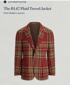 $1498 Polo Ralph Lauren 40L Red Tweed Coat RRL Plaid Jacket Blazer Tartan RL67 - Picture 1 of 13