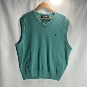 Polo Golf Ralph Lauren Sweater Vest Mens Green V-Neck Tight Knit Logo XL - Picture 1 of 5