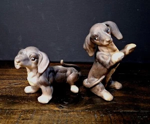 2 Vintage MSR Imports Dachshund Weiner Dog 4" Porcelain Ceramic Figurines  - Picture 1 of 17