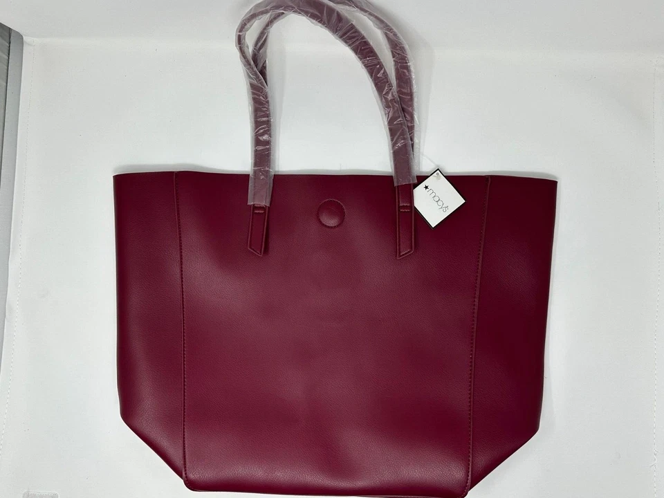 Macy's Dusky Red w/Aqua Blue Interior Faux Leather Large Double Handle Tote Bag