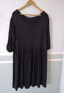 Boohoo Womens Dress Size 26 Black Smock 3/4 Sleeve Stretch Jersey Round Neck - Picture 1 of 14