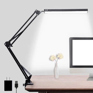 LED Desk Lamp, Adjustable Swing Arm Lamp with Clamp, Eye-Caring Reading Black - Picture 1 of 7