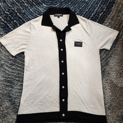Camisa Dolce & Gabbana Etiqueta Negra Pasarela LOGO PLACA Abotonada Para Hombre Talla S Marfil Foto 1 de 4