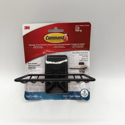 Jabonera adhesiva Command negra mate 2 tiras medianas resistentes al agua Command Foto 1 de 4