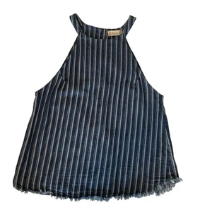 Altar'd State Halter Top Womens Small Blue Denim Tank Boho Festival Fringe Hem - Picture 1 of 6