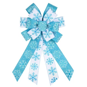 Large Christmas Bows for Wreath, Merry Christmas Wreath Bows White Blue Burla... - Picture 1 of 2