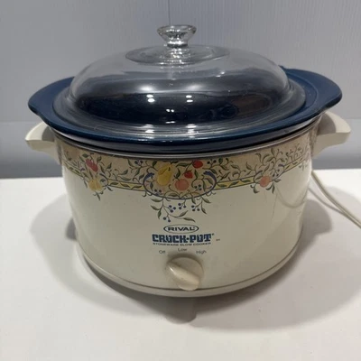 VTG Rival 5 Qt Crock-Pot Slow Cooker Removable Stoneware w/Lid Model 3355 Fruit - Image 1 of 4