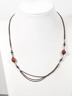Collar de cuentas 1928 cobre multi cadena naranja azul tribal occidental 17 pulgadas Foto 1 de 4