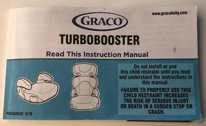 Graco Turbobooster Car Seat Instruction Manual PD348952E 8/2019 - FAST FREE SHIP - Imagen 1 de 3