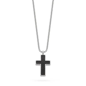 Stainless Steel Cross Pendant Black Braided Pattern Chain Made in Italy Vatican - Picture 1 of 5