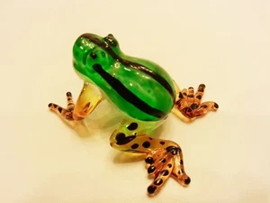 Blown Glass Green Frog Figurine Art Animal Mini ฺHandmade Collect Decor Gift - Picture 1 of 12