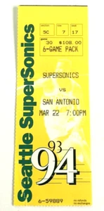 1994 Seattle Supersonics NBA Ticket Stub San Antonio 22. März 1994 - Bild 1 von 2