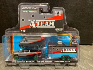 1/64 GREENLIGHT SET A TEAM 2015 CHEVROLET SILVERADO & 1983 GMC VANDURA CHASE CAR - Picture 1 of 2