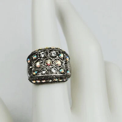 Lia Sophia Aurora Borealis Stone and Silver-tone Ring Vtg Missing 2 Stones - Image 1 of 4