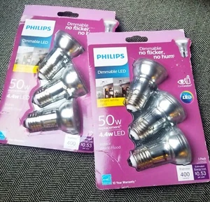Philips Dimmable 50w LED Indoor PAR16 Flood Light 400 Lumen Bright White (2x)3pk - Picture 1 of 13