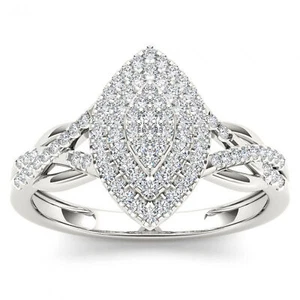 10K White Gold Diamond Marquise Shaped Engagement Ring Size 8 (0.25ct/SI2,H-I) - Picture 1 of 4