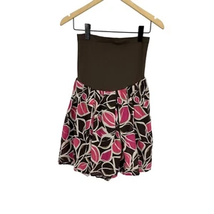 Motherhood Maternity pleated skirt Large brown pink floral secret fit belly - Picture 1 of 8