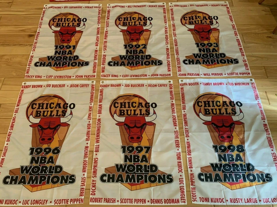 Juego completo de pancartas/banderas del campeonato de la NBA Chicago Bulls de 2'x3' "The Last Dance" Foto 1 de 4
