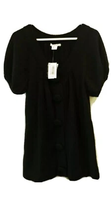 Y2K Kensie Anthro Black Womens Sz Small Soft Large Buttons Pullover S/S Sweater - Image 1 of 4