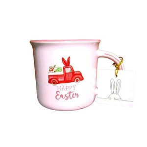 Osterbecher rosa Keramikgriff 16 Unzen Hase LKW mit Eiern spülmaschinenfest - Bild 1 von 3
