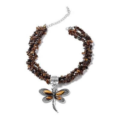 "Collar sudafricano marrón 3 hilos ojo de tigre astillas libélula 18"" nuevo con etiquetas" Foto 1 de 4