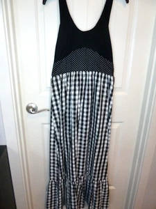 Young Edwardian Arpeja Ven Maxi halter Dress Back Tie Black White taffeta 27" W - Picture 1 of 5