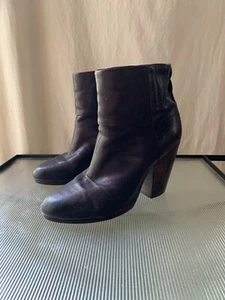 Rag & Bone Chocolate Brown Newbury Leather Ankle Boots Size 38 - Picture 1 of 10