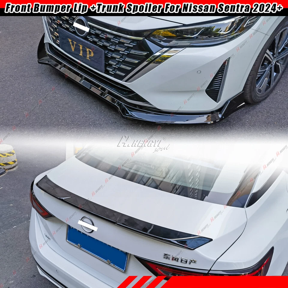 For Nissan Sentra 2024-2025 Sedan Gloss Black Front Lip + Rear Trunk Spoiler ABS — 第 1/4 张图片