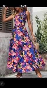 PRETTYGARDEN Womens Floral Knot One Shoulder Sleeveless Ruffle Hem Flowy B49 - Picture 1 of 4