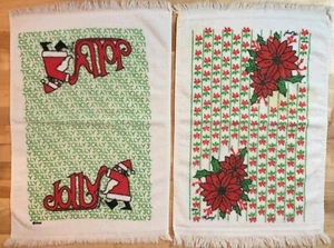 2 VINTAGE 1980's CHRISTMAS HOLIDAY KITCHEN TOWEL HAND TOWEL POINSETTIA & JOLLY - Picture 1 of 3