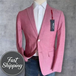 $295 TOMMY HILFIGER Mens Blazer Sport Coat Jacket 40R Pink Cotton Suit Jacketet - Picture 1 of 12