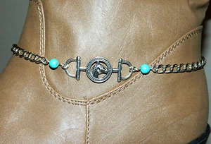 Silver Link D Ring Bit Boot Chain : Turquoise Country Western Cowgirl - Picture 1 of 15