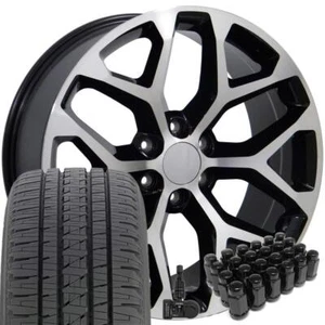 5668 Black Machined 20" Rims Bridgestone Tires TPMS Lug Fit Chevy GMC - Picture 1 of 5
