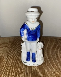 Traje de marinero vintage azul blanco porcelana niño con detalles dorados de perro 5,5" - Imagen 1 de 2