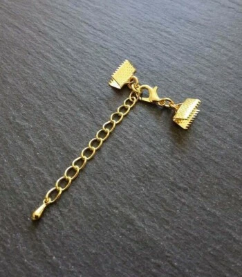 HANDMADE Gold Plated Crimp End Sets For Ribbon with Extender Chain Various Sizes UK