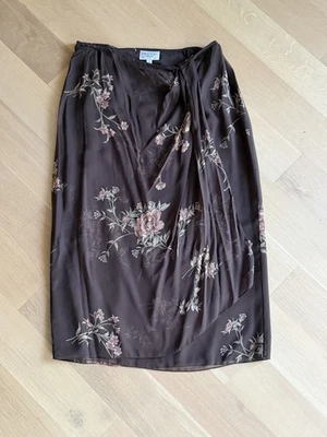 Saia elástica cintura elástica floral chiffon marrom chocolate tamanho 18 50 Emanuel Ungaro nova com etiquetas - Imagem 1 de 4