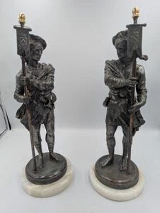 antique spelter Italian statue figure Flagstaff Guard Military On Marble Base - Bild 1 von 10