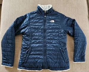 The North Face Girls Reversable Coat Mossbud Swirl Blue Ice Fleece Jacket XL 18 - Picture 1 of 10