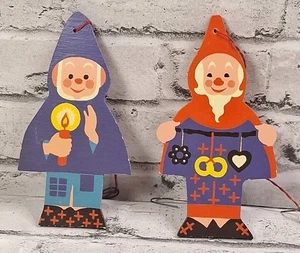 Vintage Erzgebirge Wood Ornaments Set of 2German Gnome  Flat Fretwork Christmas - Picture 1 of 8