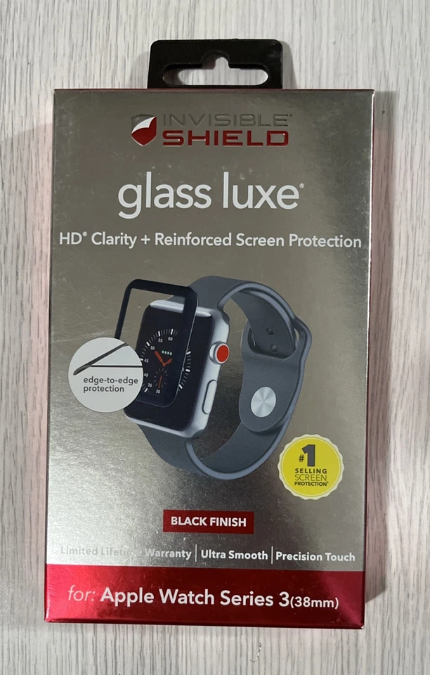 Zagg Glass Luxe HD Clarity Screen Protector For Apple Watch Series 3 (38mm)Black - Image 1 of 1