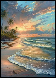Florida Beach Sunrise - Counted Cross Stitch Patterns - Color & BW Symbols - Picture 1 of 2