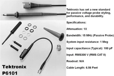 NEW Tektronix P6101 Oscilloscope Passive Probe, 1X, 15 MHz, 300 VRMS Scope, 1ea - Image 1 of 3