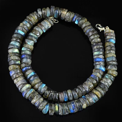 425.00 CTS NATURAL BLUE FLASH LABRADORITE UNHEATED ROUND BEADS NECKLACE (DG) - Image 1 of 2