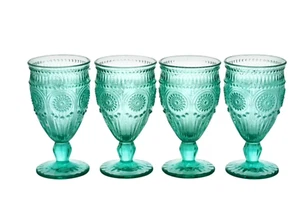 The Pioneer Woman Adeline 12-Ounce Footed Turquoise Glass Goblets, Set of 4 - Picture 1 of 5