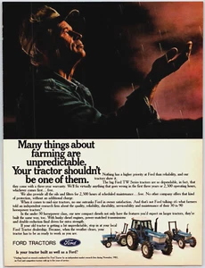 Anuncio impreso Ford Serie TW Tractores 1984 Granjero bajo lluvia - Imagen 1 de 1