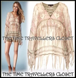 TOPSHOP KATE MOSS CREAM PINK TASSEL FEATHER SPLICED BLOUSE SHEER UK 6 32 2 £75 - Picture 1 of 12