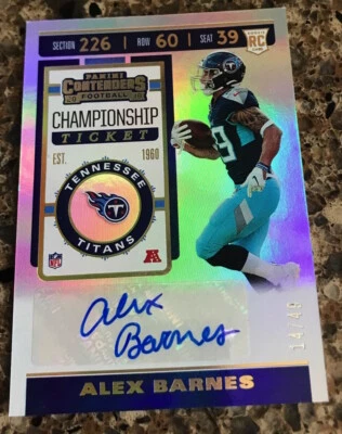 ALEX BARNES 2019 CONTENDERS RC CHAMP TICKET AUTOGRAPH SN 14/49 TITANS ROOKIE - Image 1 of 2